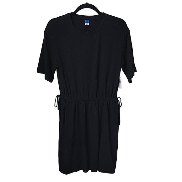 Old Navy Solid Black Short Sleeve Cinched Waist Tee Shirt Dress Womens S NWT - Picture 1 of 13